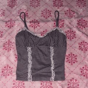 Black and White HANDMADE Gingham Lace Trim Cami Top